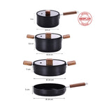 Load image into Gallery viewer, Neoflam Bien Black 7 Piece Induction Pots and Pans Set with Acacia Wood Handles