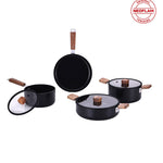 Load image into Gallery viewer, Neoflam Bien Black 7 Piece Induction Pots and Pans Set with Acacia Wood Handles