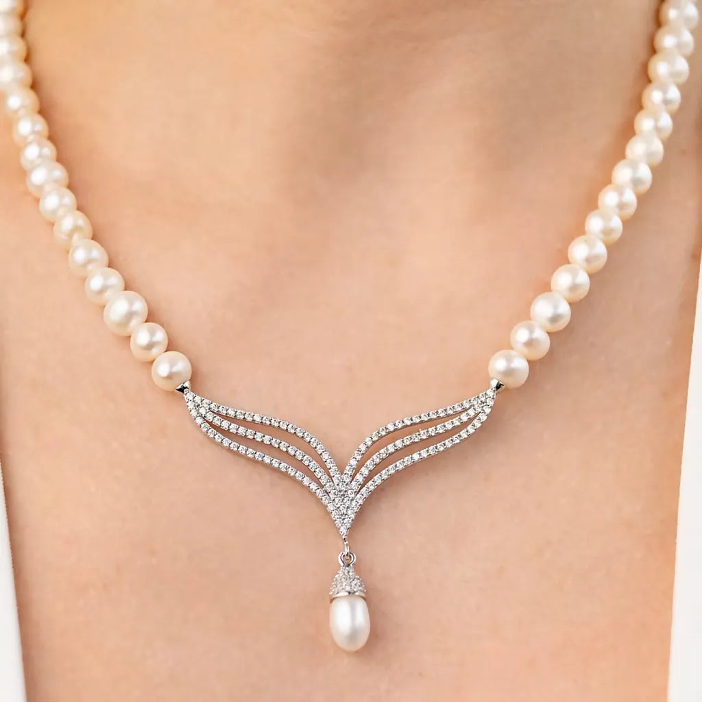 28 Zirkon Detaylı Damla İnci Kolye mzkcb0-gy.myshopify.com