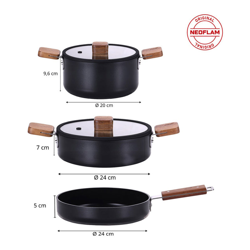 Neoflam Bien Black 5 Parça İndüksiyonlu Tencere Tava Seti Akasya Ağacı Sap ve Kulplu #TİCSBRANDS#