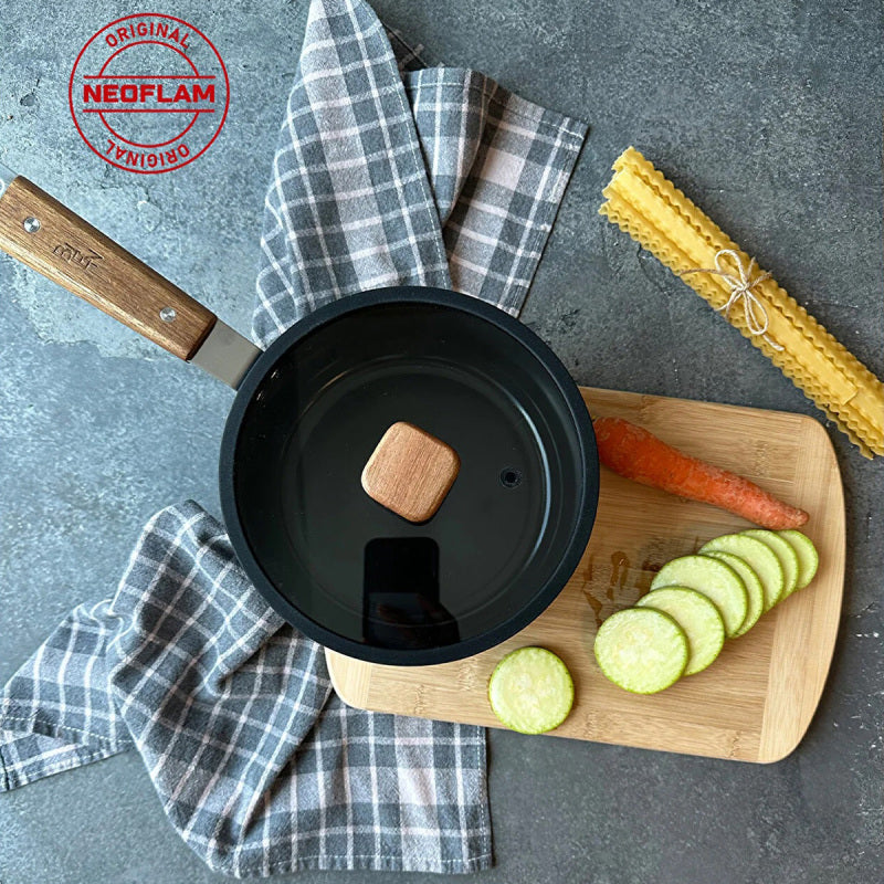 Neoflam Bien Black Indüksiyonlu 18 cm Sos Tenceresi Akasya Ağacı Sap ve Kulplu