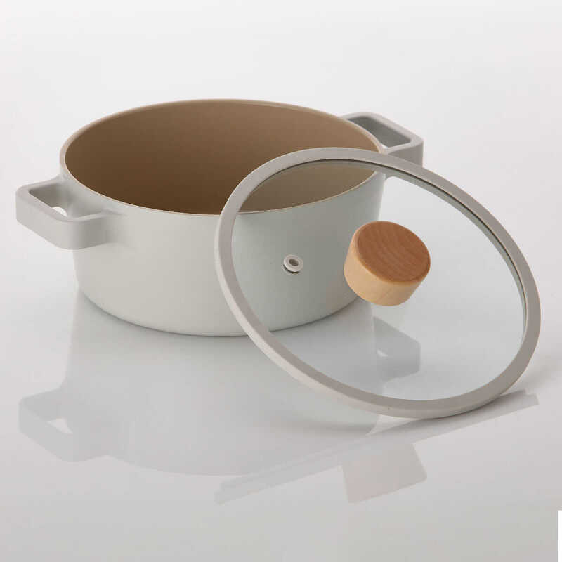 Neoflam Fika Alüminyum Bej Cam Kapaklı Döküm Tencere 18 Cm